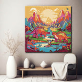 Painting by numbers for children: Dinosaurs in a primeval landscape