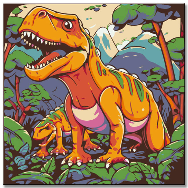 Painting by numbers for children: Dino in the jungle