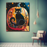 Black Cat on Pumpkin - Painting by Numbers