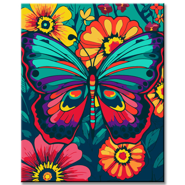Painting by Numbers: Colored Butterfly on Flowers
