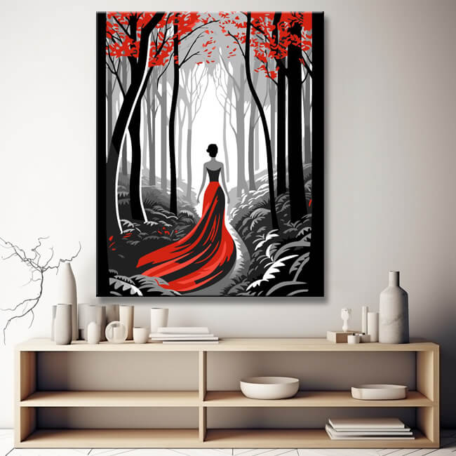 Woman in red dress - painting by numbers
