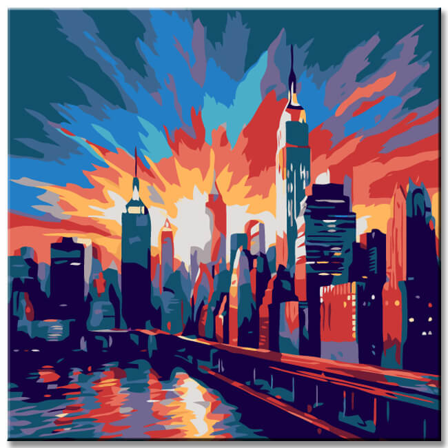 Painting by numbers skyline metropolis sunset