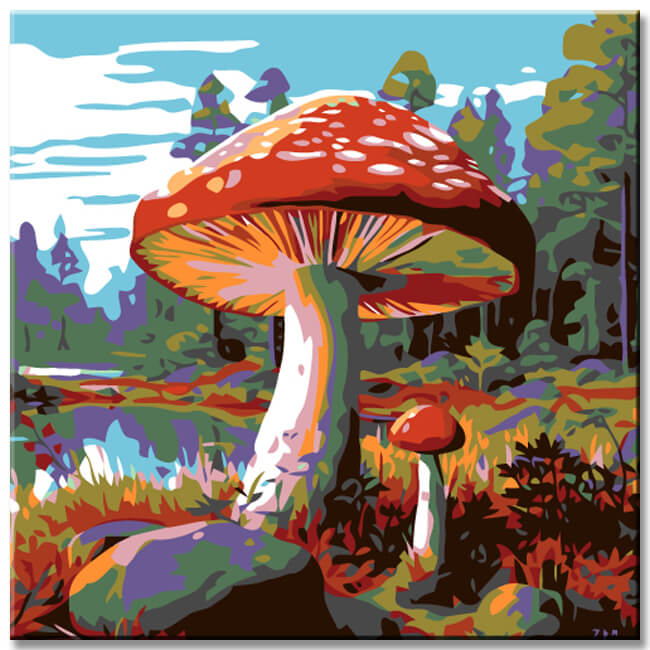 Painting by numbers mushrooms in the forest