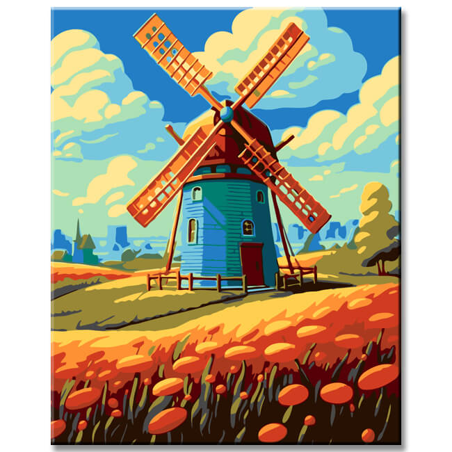 Painting by numbers windmills flowers landscape