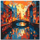 Painting by numbers harbor town with bridge
