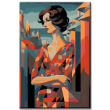 Paint by numbers painting of a woman in a red dress in Kurasov style