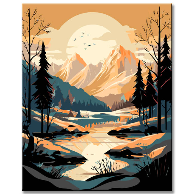 Painting by numbers landscape - wilderness in the snow