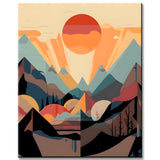Paint by Numbers Landscape Poster with Mountains and Sun