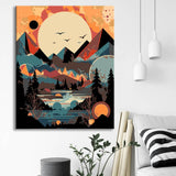 Painting by Numbers - Minimalist Landscape Poster: Mountains and Sun