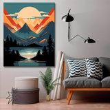 Painting by numbers - Minimalist landscape poster: mountains, sun, day and night