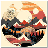 Painting by numbers - Minimalist landscape poster: mountains, sun, day and night, boho midcentury