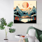 Painting by numbers - Minimalist landscape poster: mountains, sun, day and night, boho midcentury