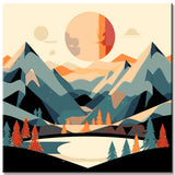 Painting by numbers - Minimalist landscape poster: mountains, sun, day and night, boho midcentury