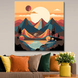 Painting by numbers - Minimalist landscape poster: mountains, sun, day and night, boho midcentury