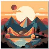 Paint by Numbers - Minimalist Landscape Poster with Mountains and Trees in the Background