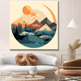 Painting by numbers - Minimalist landscape poster: mountains, sun, day and night, boho midcentury