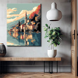 Painting by Numbers Village by The Lake in The Mountains