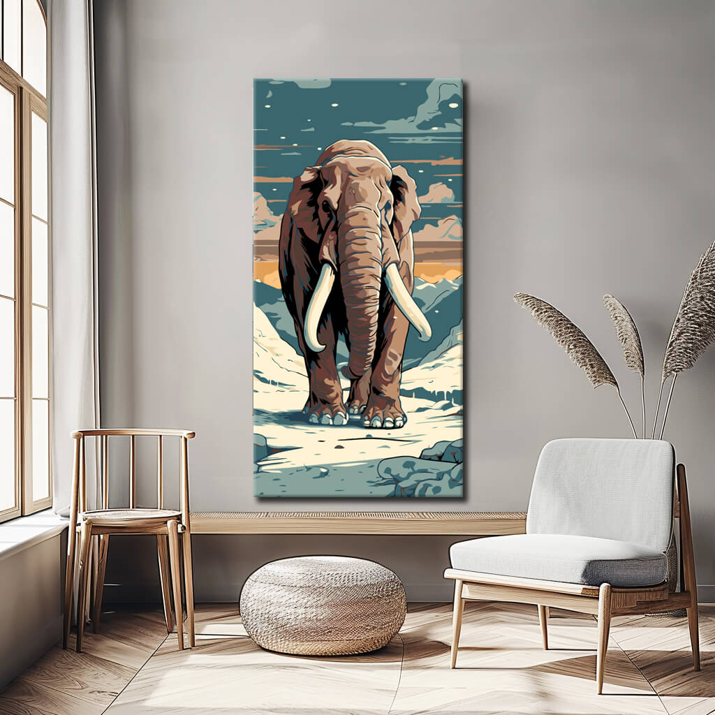 Painting by numbers elephant snow landscape
