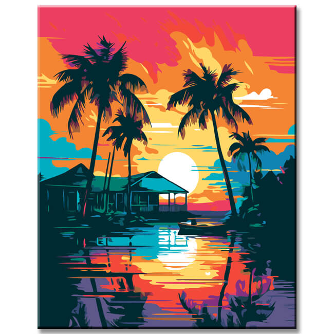 Lively island paradise painting by numbers - shipping from DE