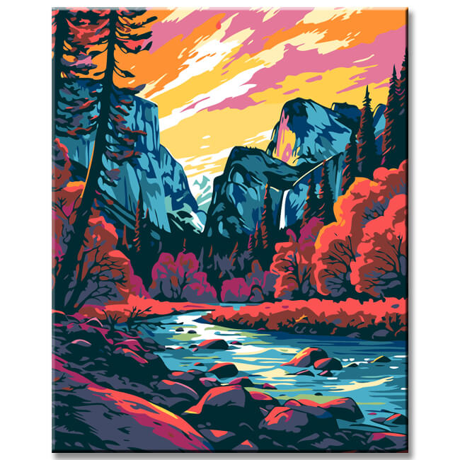 Mountain landscape in Yosemite painting by numbers - shipping from DE