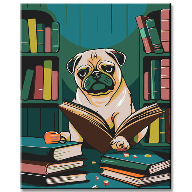 Pug studying - painting by numbers