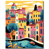 Paint by Numbers Illustration Colorful City on the Mediterranean