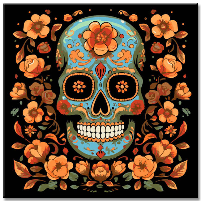 Skull with flowers - painting by numbers