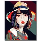 Paint by Numbers Art Asian Lady in Memphis Style