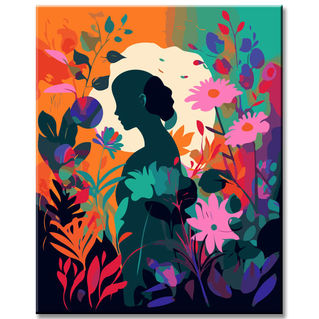 Woman in the flower garden - painting by numbers