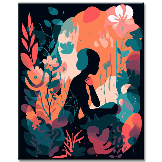 Woman in blooming paradise - painting by numbers