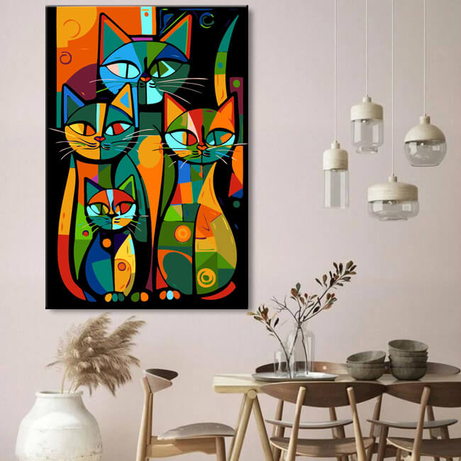 Painting by Numbers: Cat Family in Picasso Style