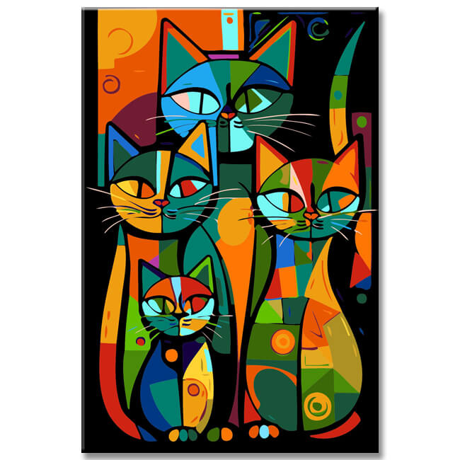 Painting by Numbers: Cat Family in Picasso Style