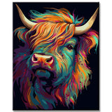 Paint by numbers highland cow in vibrant colors