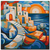 Cubist Abstract Village by the Sea II Paint by Numbers
