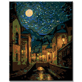 Moonlight old town at night - painting by numbers