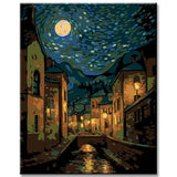 Moonlight old town at night - painting by numbers