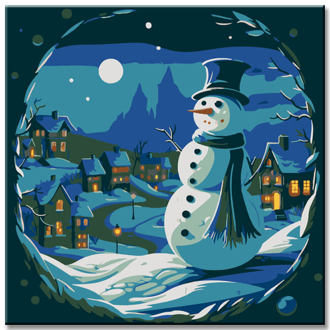 Snowman in the moonlight - painting by numbers