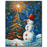 Christmas tree with snowman at night - Paint by numbers