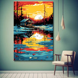 Wooden House in Winter Landscape Painting by Numbers