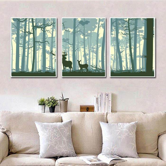 Painting by numbers triptych deer in the forest