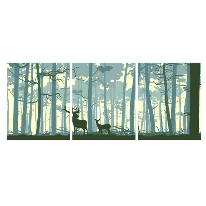 Painting by numbers triptych deer in the forest