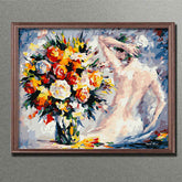Painting by Numbers Nude Woman with Bouquet of Flowers Abstract