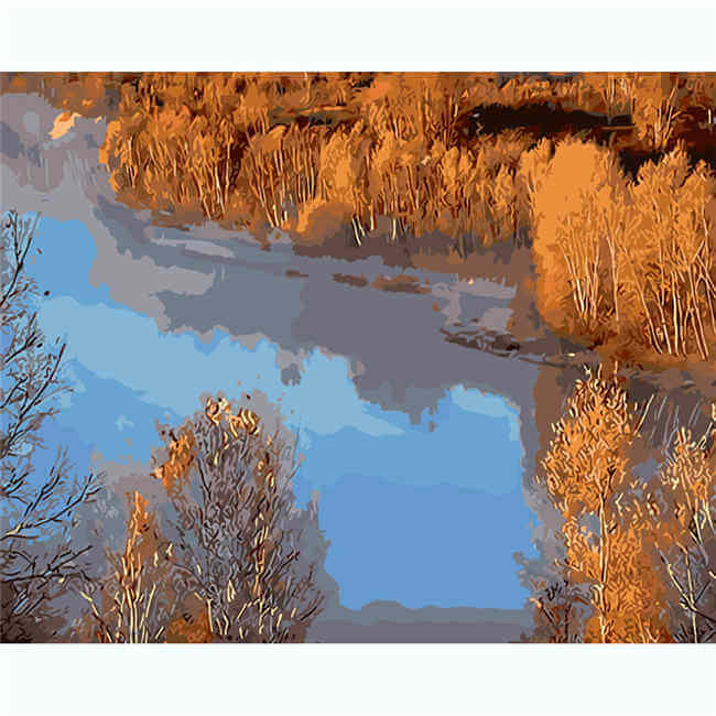 Painting by numbers lake from above