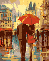 Painting by Numbers Pictures Loving Couple Under Umbrella