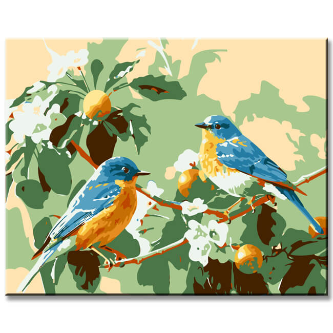 Painting by numbers birds on flower vine