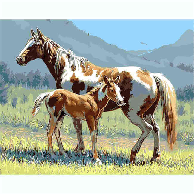 Painting by numbers horses in the meadow