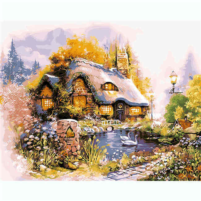 Painting by numbers forest house