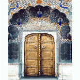 Paint by numbers wooden door with peacocks