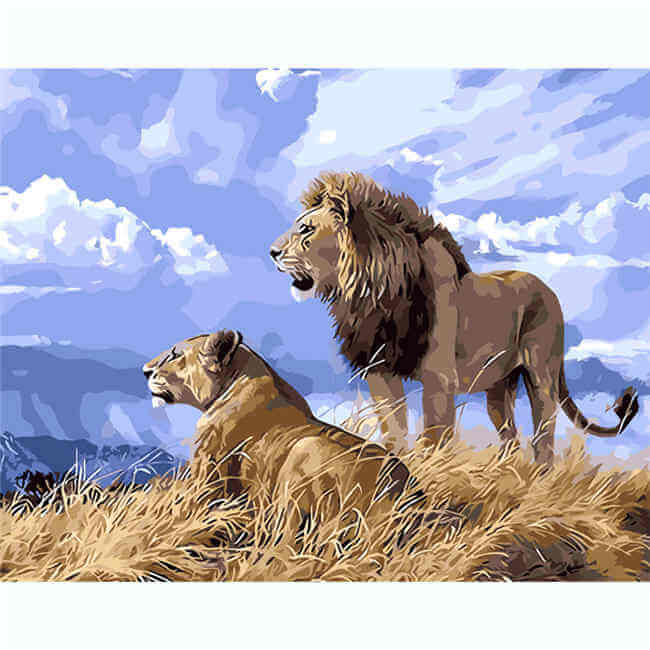Painting by numbers lion couple