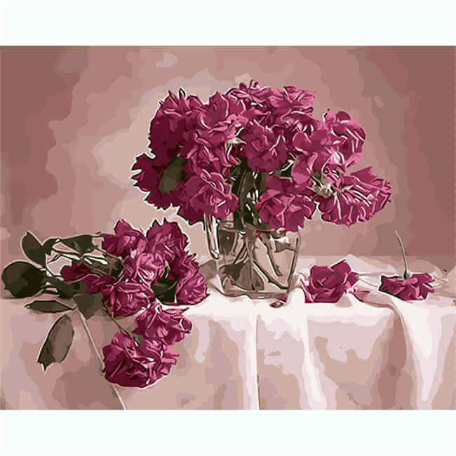 Painting by numbers bouquet of roses pink